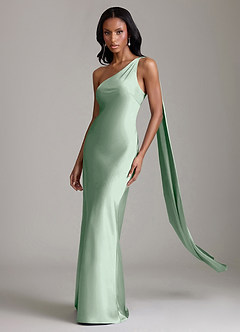 Azazie Galinda Bridesmaid Dresses Agave Mermaid One Shoulder Stretch Satin Dress image1