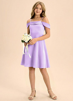 Azazie Anselie Junior Jurk van Stretch Satijn met A-Lijn Geplooid Lila image1