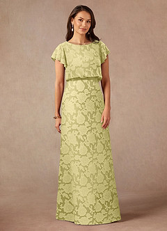 Azazie Lehi Kleider für die Brautmutter A-Linie U-Boot Ausschnitt Blumen-Burnout Kleid Zitronensorbet image3