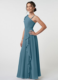 Azazie Aidy Junior A-Linie Schleifen Chiffon Kleid Bermudablau image3