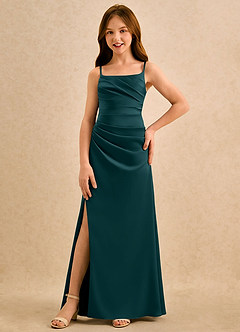 Azazie Cannoli Girls Formal Flower Girl Dresses Pine A-Line Pleated Stretch Satin Dress image3