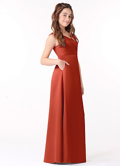 Azazie Sadia Junior A-Linie Plissee Stretch-Satin Kleid Rost image2