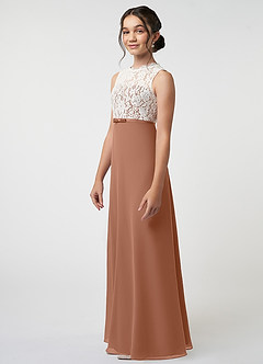 Azazie Rana Junior Bronzer A-Line Lace Chiffon Dress image3