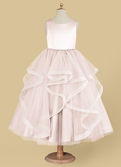Azazie Sofia Robe Demoiselle D'honneur Fillette Robe Trapèze en Tulle Perlé Rose Pétale image5