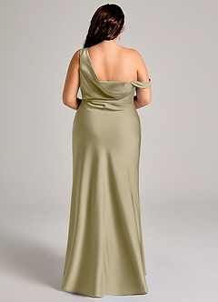 Azazie Madelyn Bridesmaid Dresses Moss Green Mermaid One Shoulder Stretch Satin Convertible Dress image16