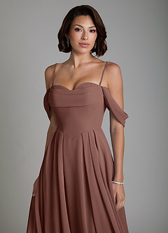 Azazie Loisa Bridesmaid Dresses Espresso A-Line Corset Chiffon Convertible Dress image3