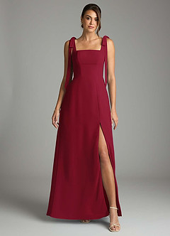 Azazie Debra Bridesmaid Dresses Burgundy A-Line with Pockets Chiffon Convertible Dress image7
