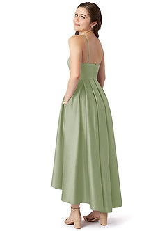 Azazie Jemima Junior Dusty Sage A-Line with Pockets Stretch Satin Dress image5