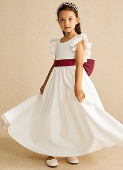 Azazie Aero Flower Girl Dresses Ivory Pomegranate A-Line Pleated Cotton Dress image2