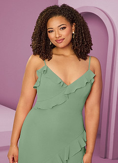 Barbie ♥ Azazie Jurken voor bruidsmeisjes Jurk van Chiffon met Kolom Matcha image14
