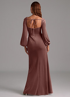 Azazie Charissa Bridesmaid Dresses Espresso Sheath Long Sleeve Velvet Dress image5