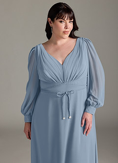 Azazie Sage Venta Final Vestido de Cabernet de Gasa de Corte en A con Manga larga image10