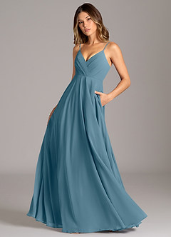 Azazie Amani Suknie dla druhen Linia A Pofałdowany Szyfon Do ziemi Sukienka image1