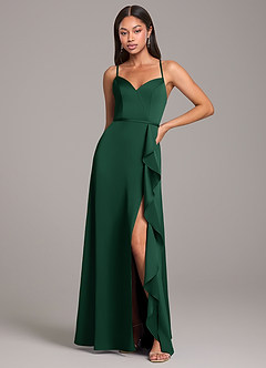 Azazie Naeem Bridesmaid Dresses Dark Green A-Line Stretch Satin Dress image1