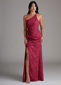 Azazie Mika Jurken voor bruidsmeisjes Jurk van Bloemen Burn-out met Kolom One-Shoulder Bourgondië image3