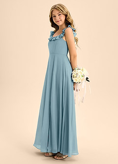 Azazie Callie Junior Abito A-Line in Chiffon Increspato Blu Lunatico image7