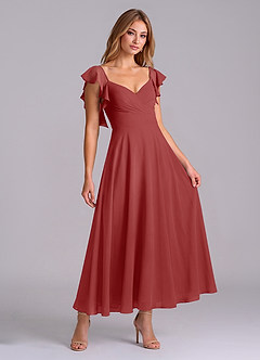 Azazie Leilani Bridesmaid Dresses Rust A-Line Ruched Chiffon Dress image3