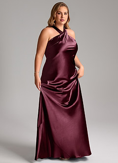 Azazie Doretta Vestidos de damas de honor Vestido de Cabernet de Satén Metálico de Corte Sirena con Lazo image11