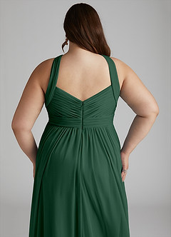 Azazie Hillian Bridesmaid Dresses Dark Green A-Line Halter Pleated Mesh Dress image9