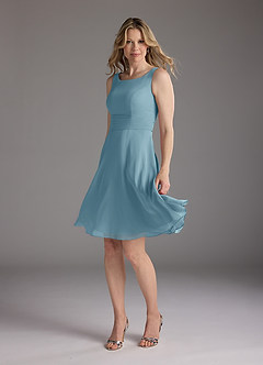 Azazie Shirley vestidos de madre de la novia Vestido de Azul Malhumorado de Gasa de Corte En A con Plisado Scoop image4