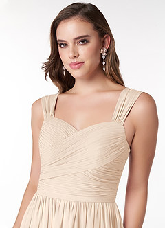 Azazie Zapheira Abiti da Damigella Abito A-Line in Chiffon Increspato Alabastro Bianco image5