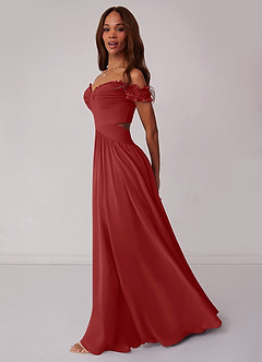 Barbie ♥ Azazie Jurken voor bruidsmeisjes Converteerbaar Jurk van Chiffon met A-Lijn Off the Shoulder Roest image3