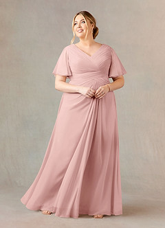 Azazie Morning Glory Mother of the Bride Dresses Powder Pink A-Line V-Neck Ruched Chiffon Dress image5