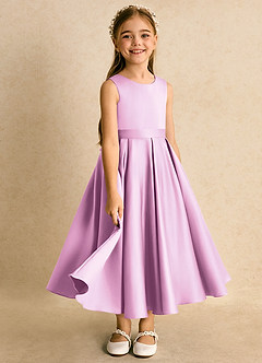 Azazie Junebuj vestidos de niña de las flores Vestido de Rosa Caramelo de Satin Mate de Princesa con Plisado image2