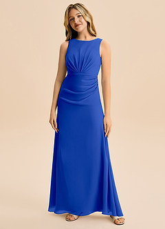 Azazie Floris Junior Robe Trapèze en Mousseline de soie Plissée Bleu Roi image4