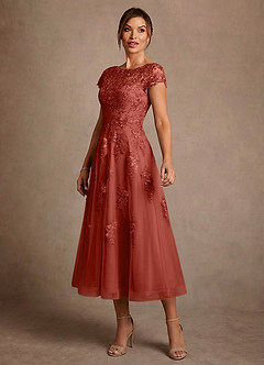 Azazie Jolanda Mother of the Bride Dresses Terracotta A-Line Lace Dress image4