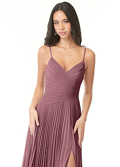 Azazie Vini At-home Try On Dresses Matcha A-Line V-Neck Pleated Chiffon Dress image6