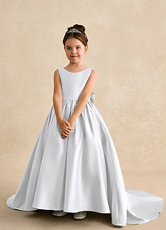 Azazie Mimia Flower Girl Dresses White A-Line Bow Matte Satin Dress image3