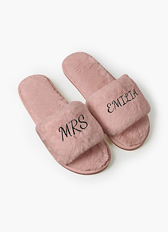 front Personalized Bridesmaid Fluffy Slippers