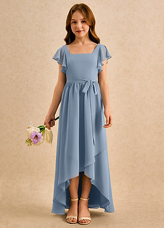 Azazie Milly Girls Formal Abiti da Ragazza di Fiori Abito A-Line in Chiffon Plissettato Blu Polveroso image3