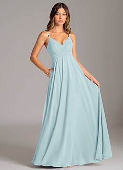 Azazie Amani Bridesmaid Dresses Sea Glass A-Line Pleated Chiffon Dress image6