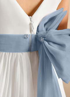 Azazie Margot Blumenmädchenkleider A-Linie Plissee Chiffon Kleid Elfenbein Taubenblau image9