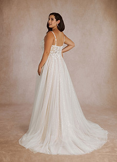 Azazie Florian Wedding Dresses Diamond White Champagne A-Line V-Neck Sequins Tulle Dress image11