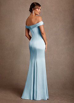 Azazie Boone Abiti per la Madre della Sposa Abito Sirena in Raso Elasticizzato a Spalla Scoperta Azzurro image3