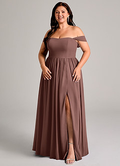 Azazie Calianna Bridesmaid Dresses Espresso A-Line Off the Shoulder Chiffon Convertible Dress image14