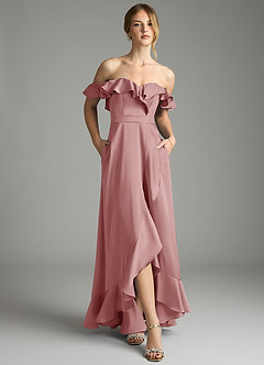 Azazie Lyra Bridesmaid Dresses Dusty Rose A-Line Off the Shoulder Stretch Satin Convertible Dress image6