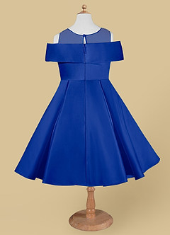 Azazie Shirin Robe Demoiselle D'honneur Fillette Robe Trapèze en Mat Satiné Épaule décolletée Bleu Roi image6