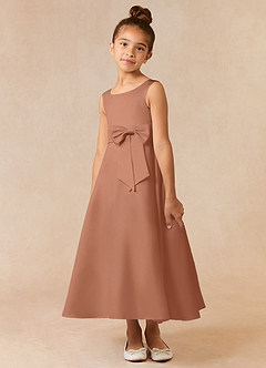 Azazie Lindy Flower Girl Dresses Bronzer A-Line Pleated Matte Satin Dress image4