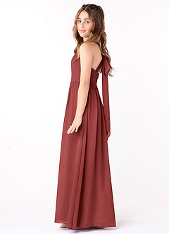 Azazie Jaylah Junior Abito A-Line in Chiffon Drappeggiato Terracotta image3