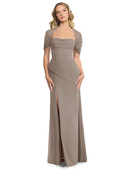 Azazie Zia Bridesmaid Dresses Taupe Sheath Side Slit Chiffon Convertible Dress image1