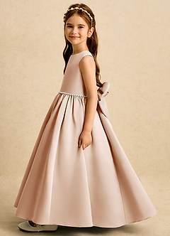 Azazie Daisies Flower Girl Dresses English Rose Ball-Gown Bow Matte Satin Dress image4
