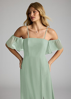 Azazie Sue Robes de demoiselle d'honneur Robe Trapèze Convertible en Mousseline de soie Épaule décolletée Agave image2