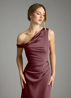 Azazie Emerson Bridesmaid Dresses Sangria Mermaid Off the Shoulder Stretch Satin Dress image6