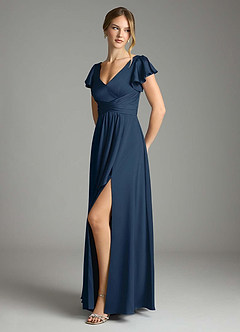 Azazie Omari Bridesmaid Dresses Dark Navy A-Line Stretch Satin Dress image4