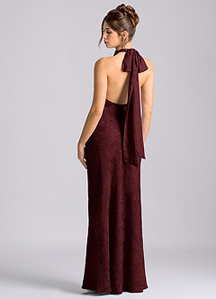 Azazie Velli Brudtärnklänningar Klä av Sjöjungfru i Blommig Utbrändhet Hög hals Cabernet image2