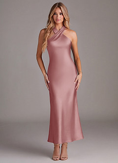Azazie Doretta Bridesmaid Dresses Dusty Rose Mermaid Pleated Stretch Satin Dress image1
